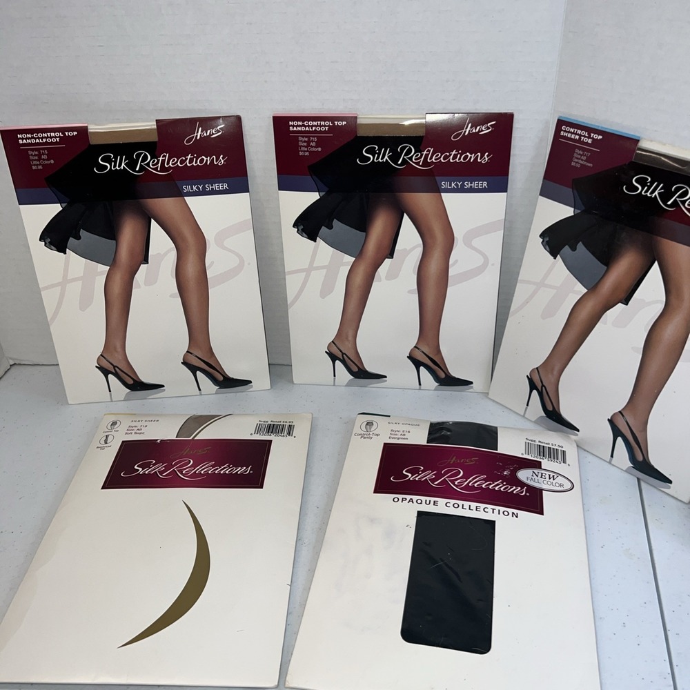 Hanes Silk Reflections Pantyhose Lot of 5 Pairs Styles 715 717 718 E16 Size AB